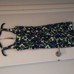 Resort Stella McCartney blue floral pattern shift dress scoop neck belt 6 40
